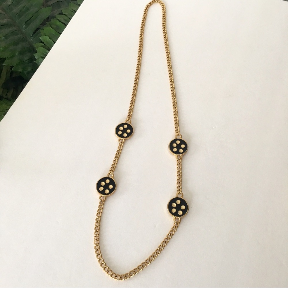 VTG Gold Tone Long Chain Black/White Medallion